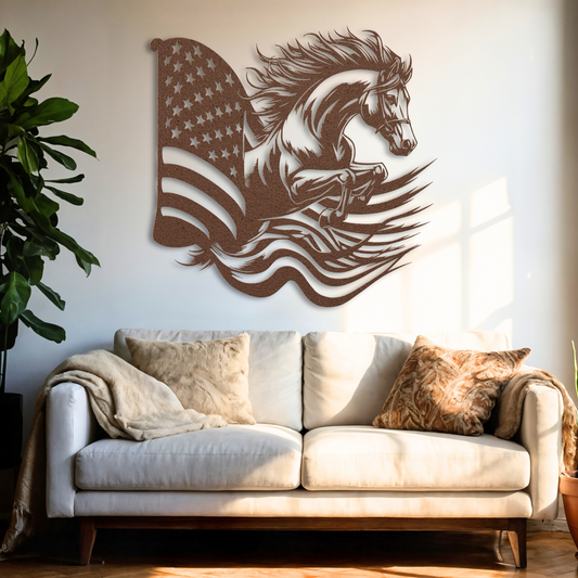 American Flag Horse Metal Wall Art