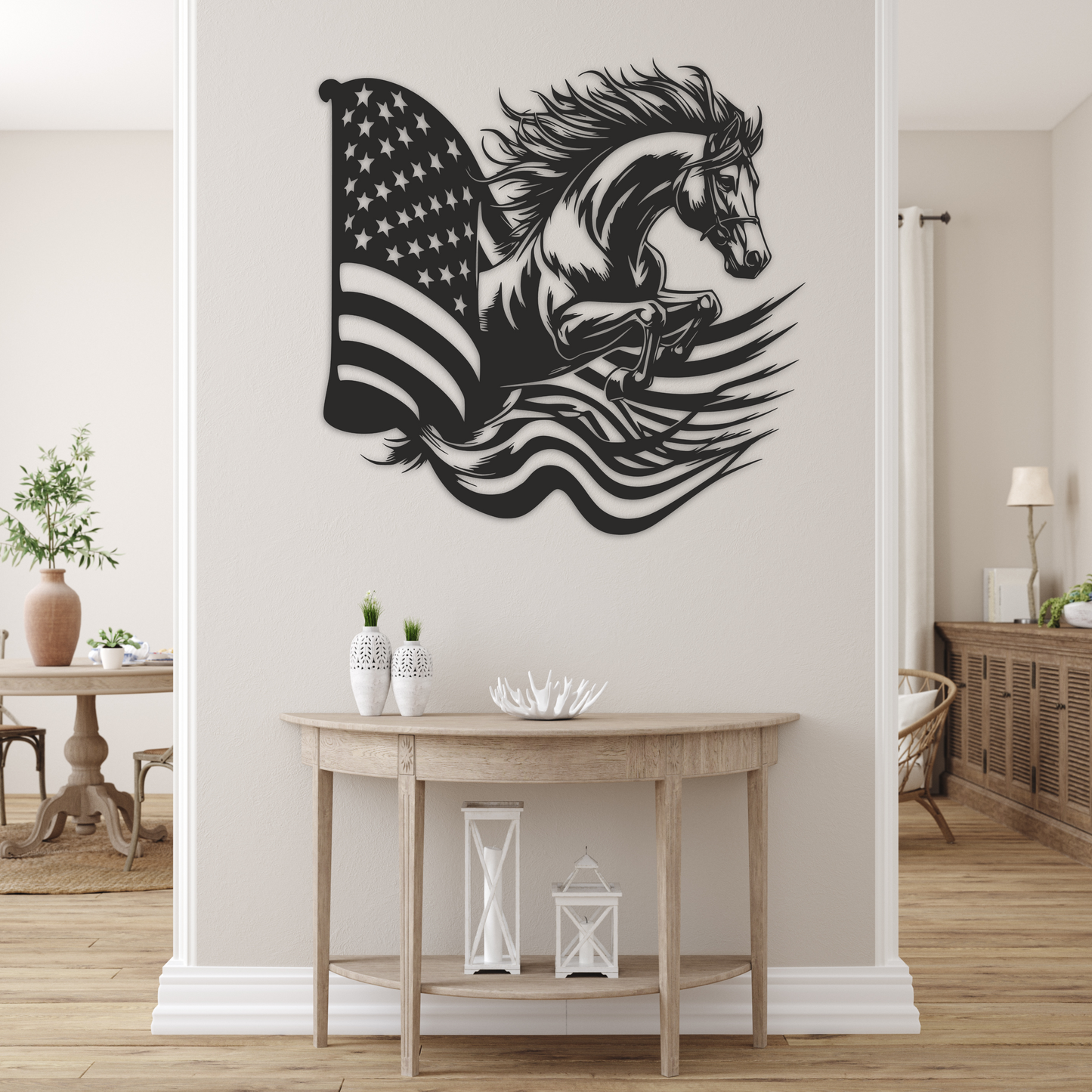 American Flag Horse Metal Wall Art