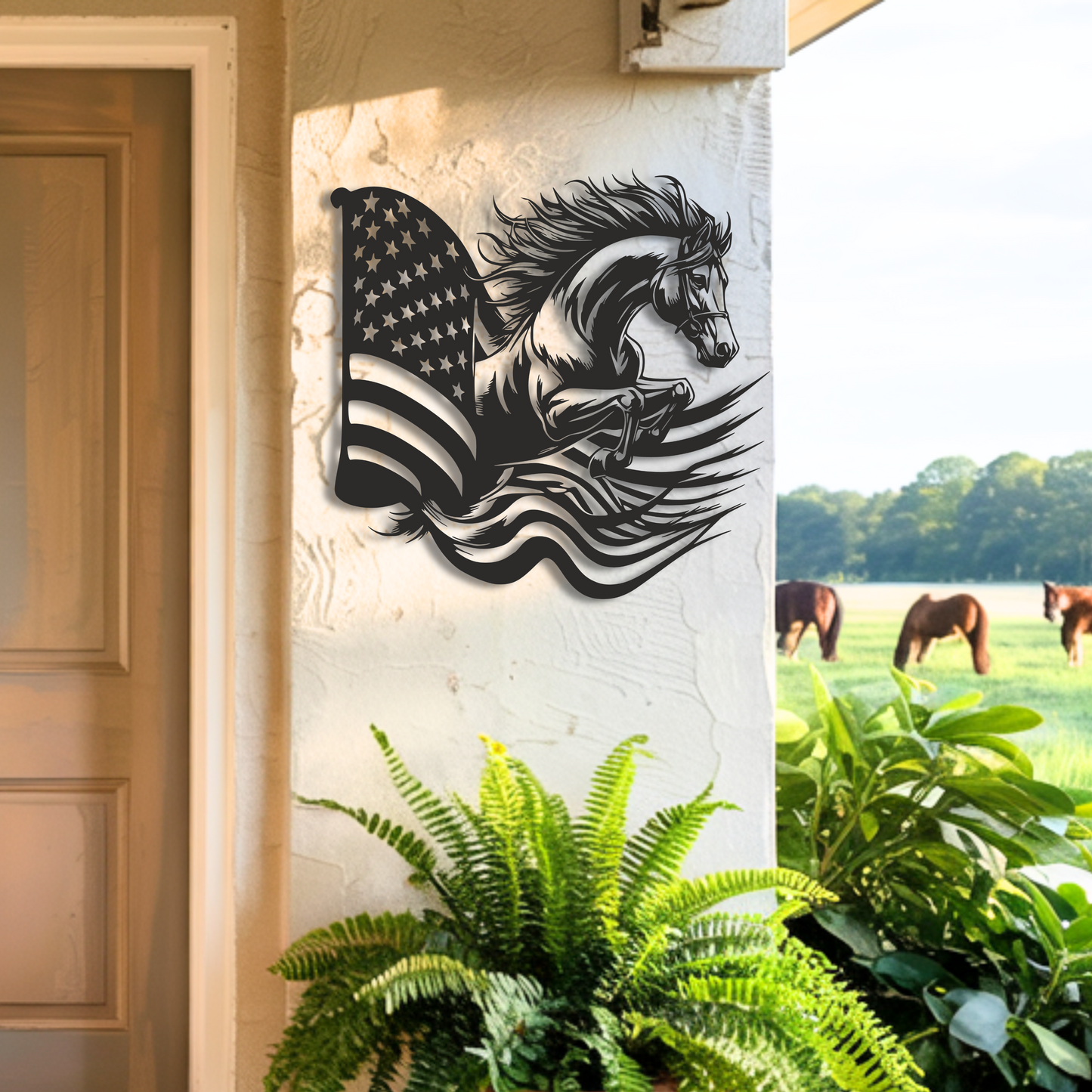 American Flag Horse Metal Wall Art