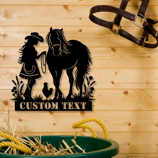 Personalized Girl and Horse Metal Sign