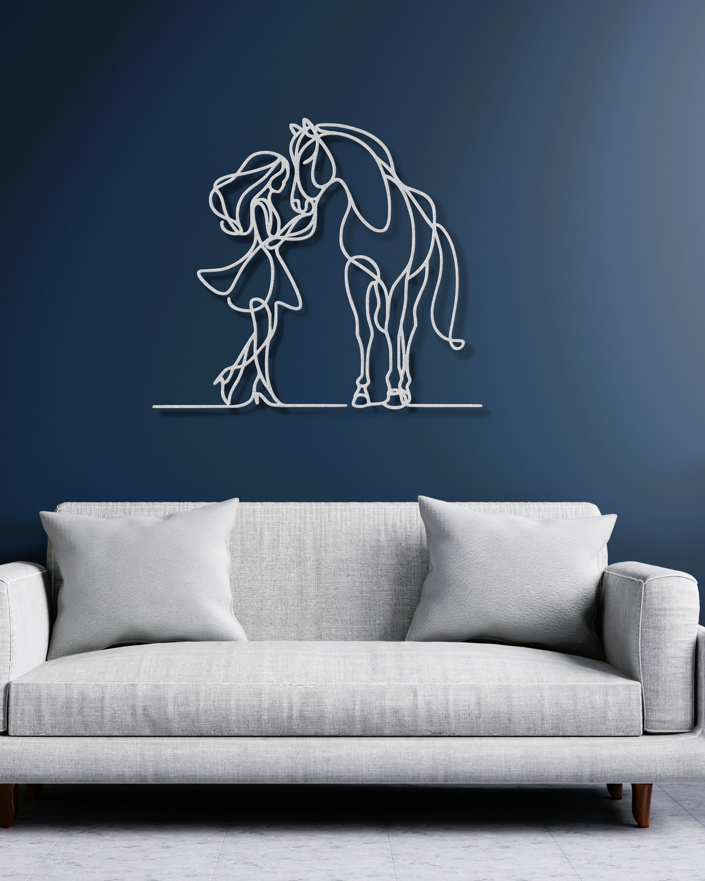 Girl and Horse Affection Fine Line Metal Wall Art