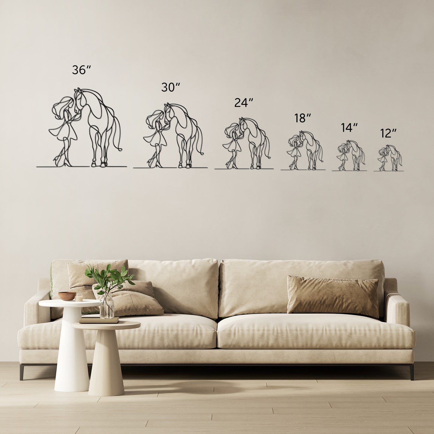 Girl and Horse Affection Fine Line Metal Wall Art