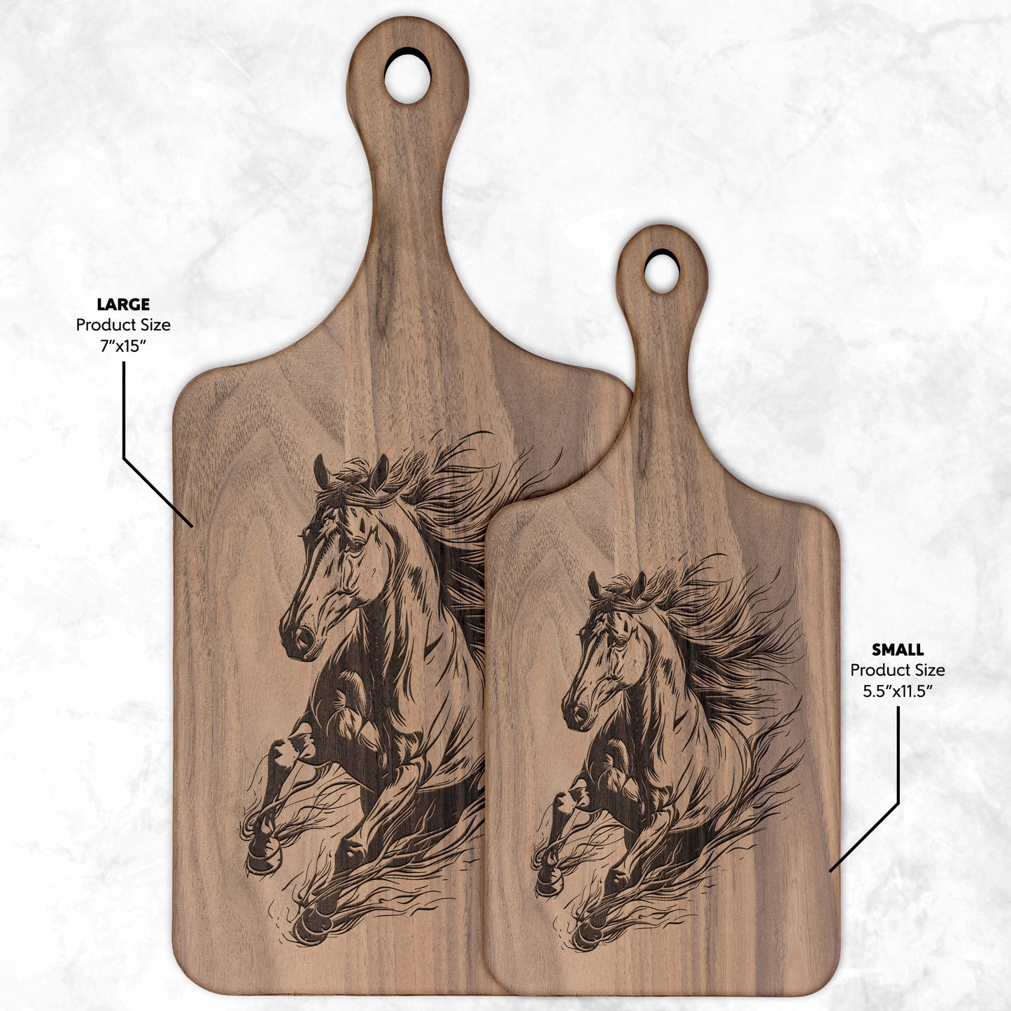 Horse-Themed Paddle Hardwood Cutting Boards