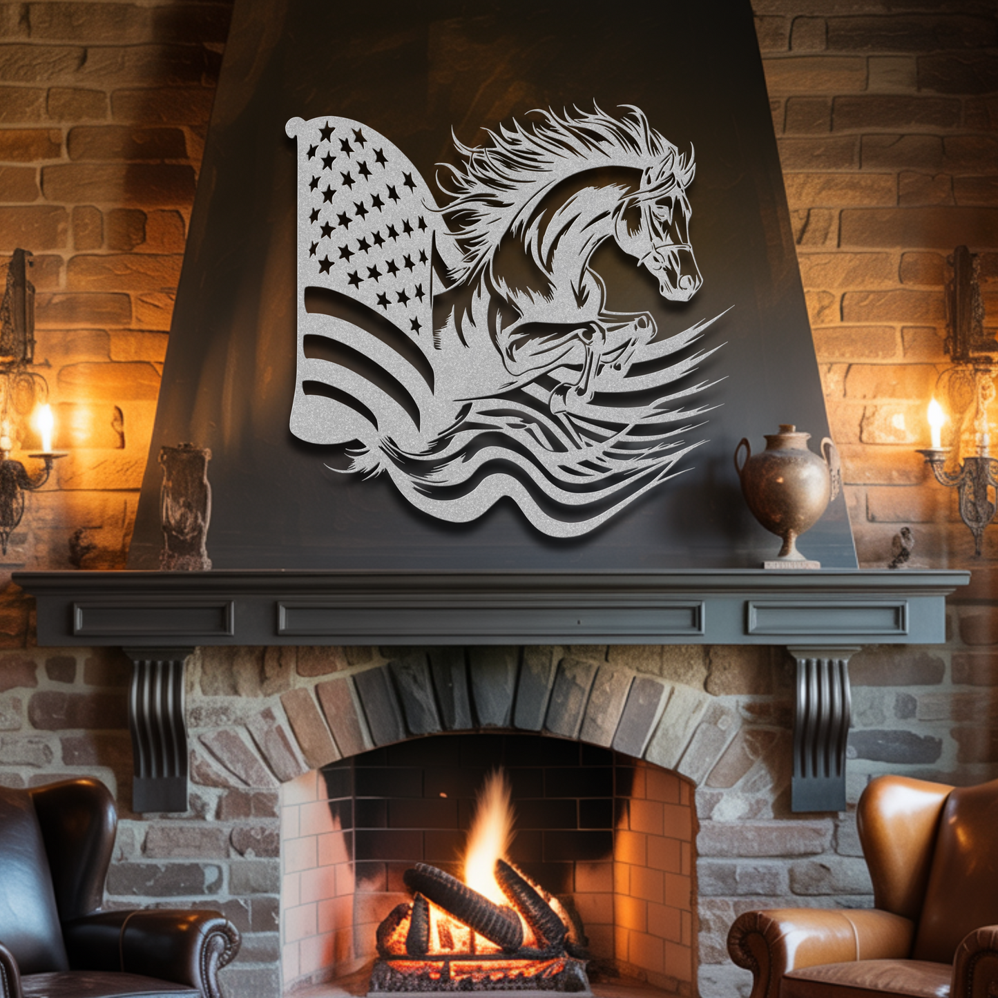 American Flag Horse Metal Wall Art