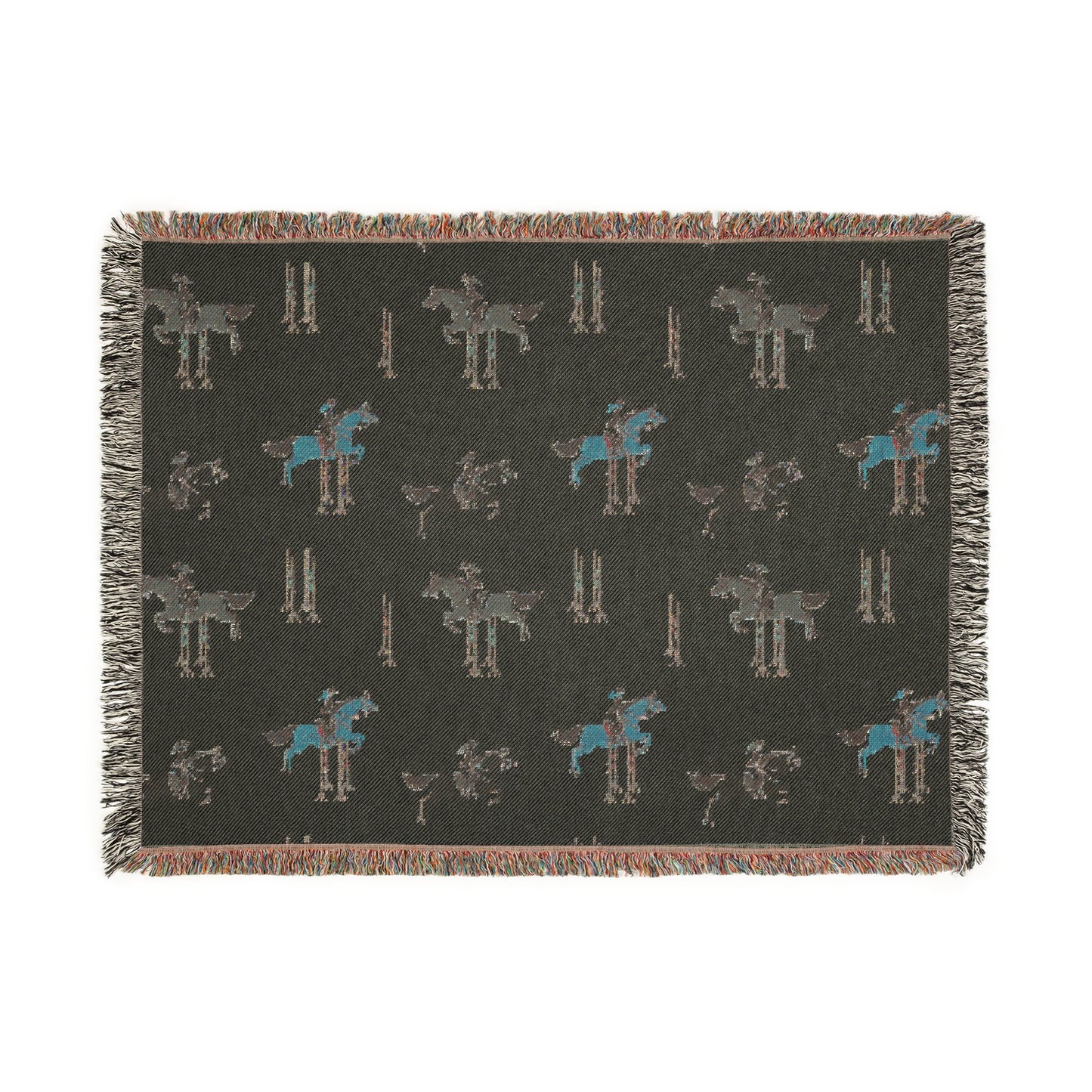 Equestrian Woven Blanket -  Jumping Horse-Themed