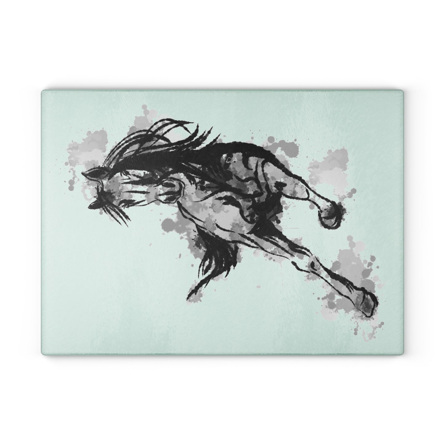 Horse Motion Glass Cutting Board — Watercolor Ink Stallion Kitchen Board