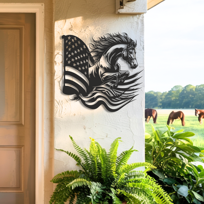 American Flag Horse Metal Wall Art