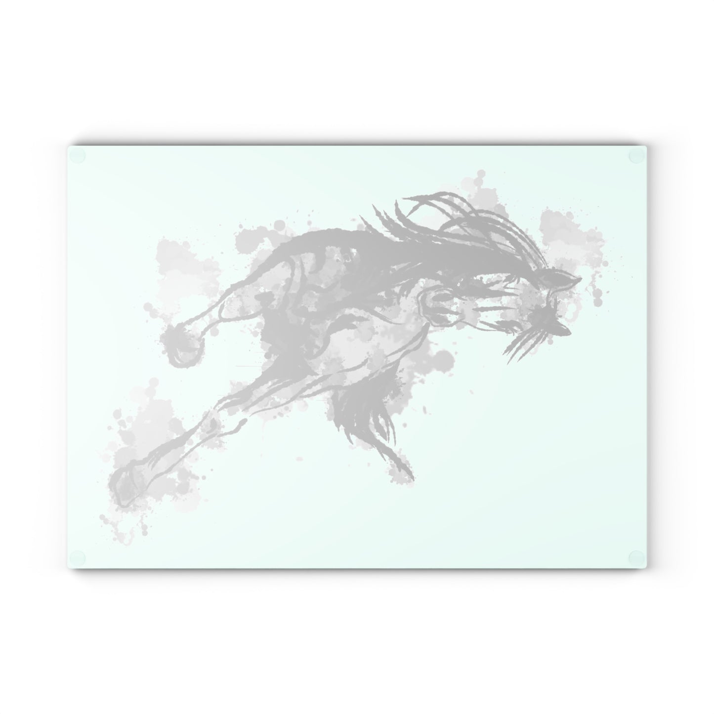 Horse Motion Glass Cutting Board — Watercolor Ink Stallion Kitchen Board