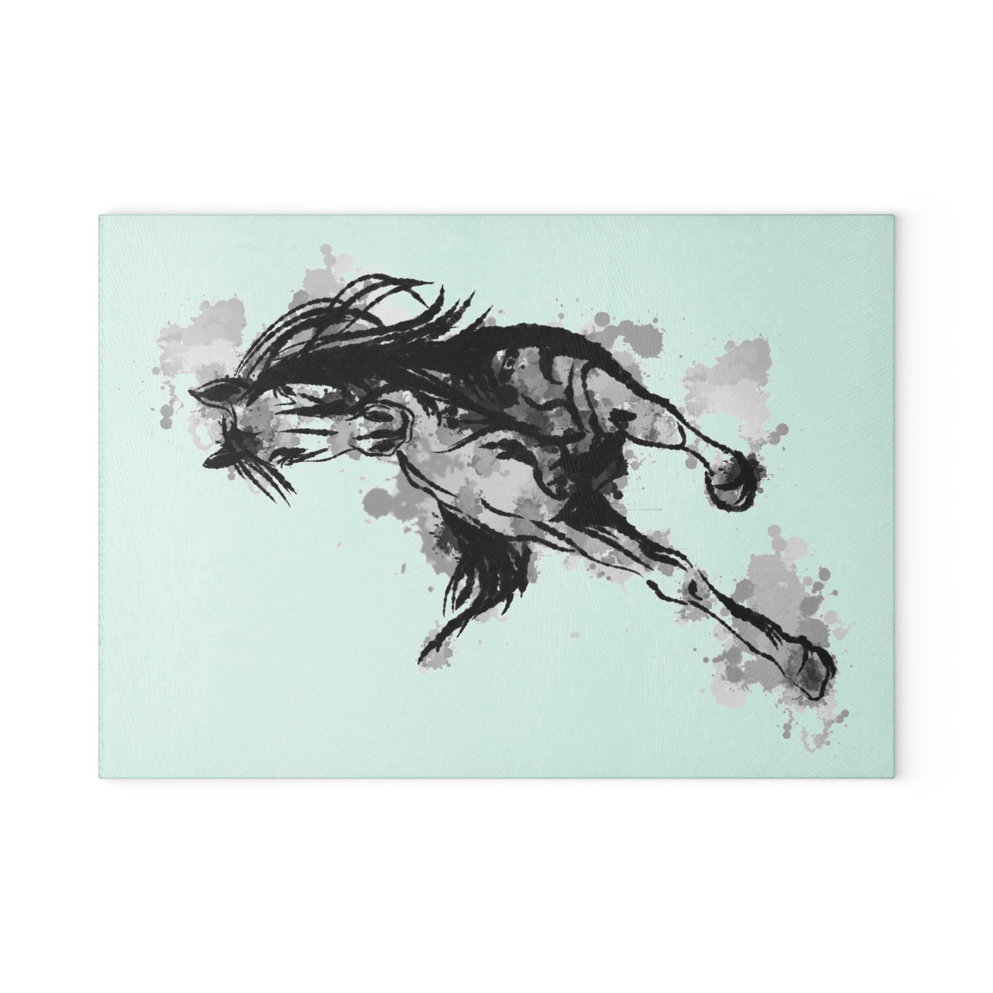 Horse Motion Glass Cutting Board — Watercolor Ink Stallion Kitchen Board