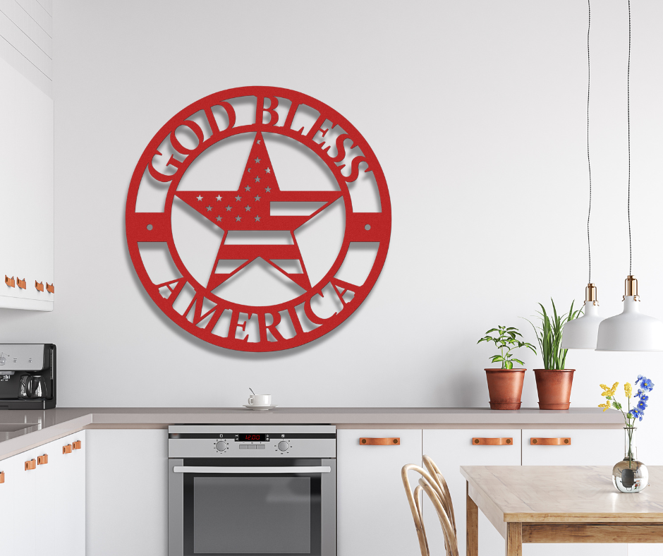 God Bless America Metal Sign – Patriotic Wall Art
