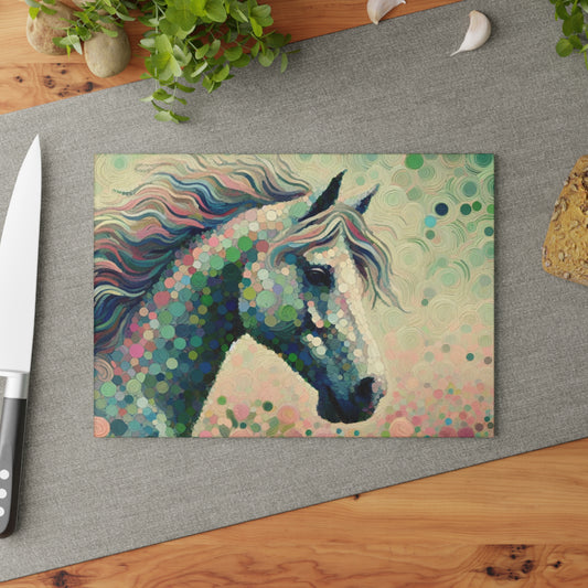 Colorful Horse Glass Cutting Board – Artistic Pastel Equine Kitchen Decor