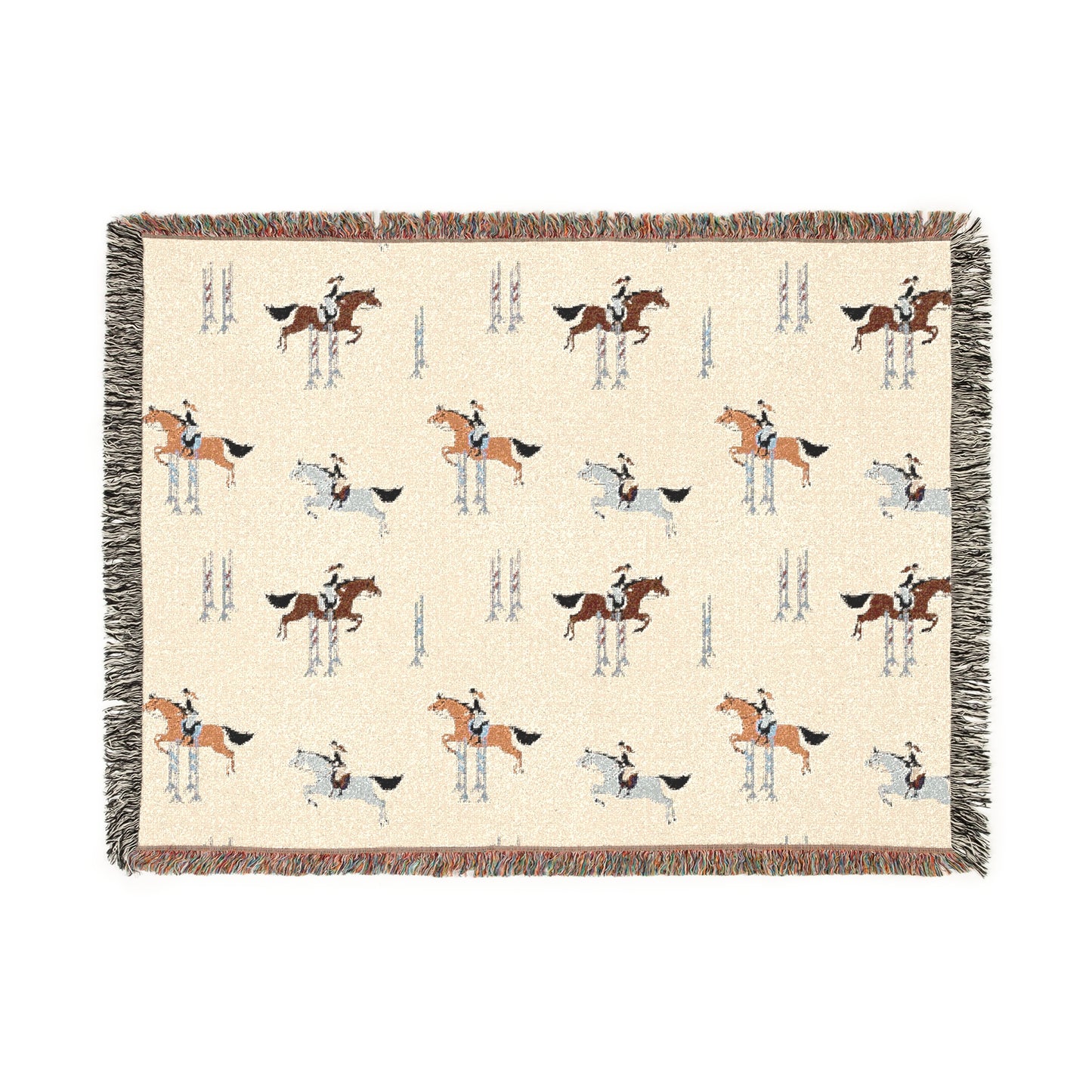 Equestrian Woven Blanket -  Jumping Horse-Themed