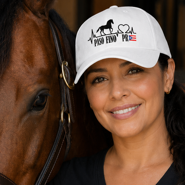 Paso Fino PR Horse Heartbeat Printed Baseball Cap — Puerto Rico Equestrian Hat