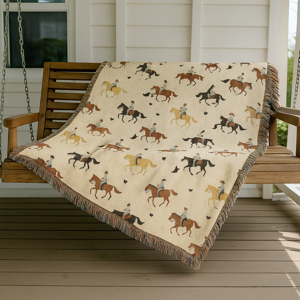 Equestrian Woven Blanket – Cozy Horse-Themed Throw