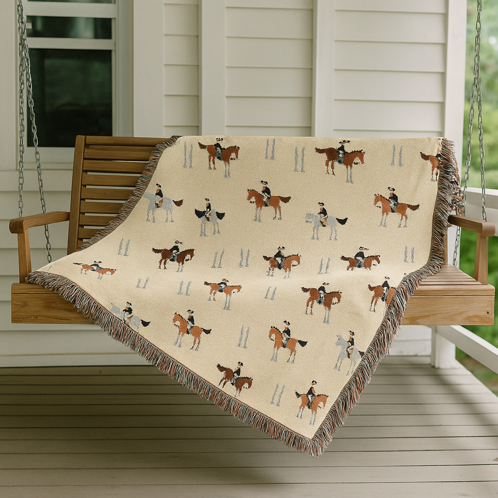 Equestrian Woven Blanket -  Jumping Horse-Themed