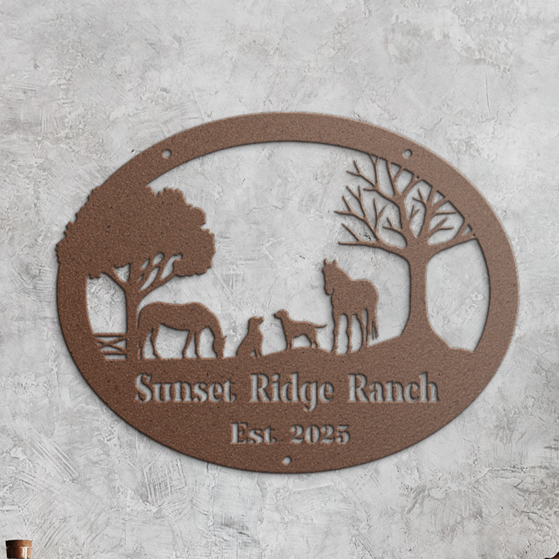Farm_Sign_with_Horses_and_Dogs_Copper_Rustic_Kitchen_Mockup.png