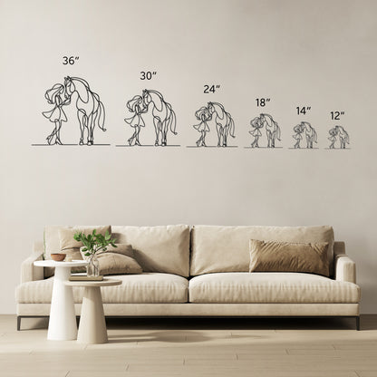Girl and Horse Affection Fine Line Metal Wall Art