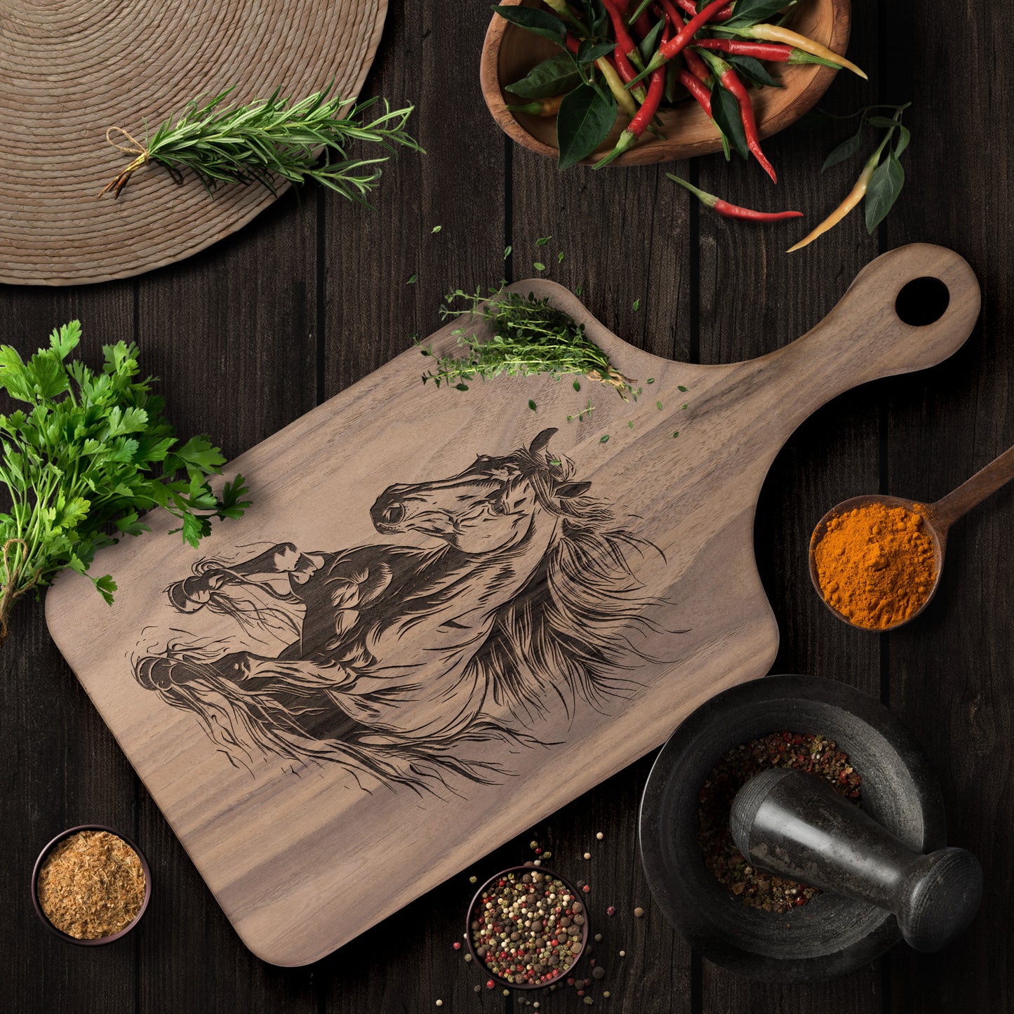 Horse-Themed Paddle Hardwood Cutting Boards