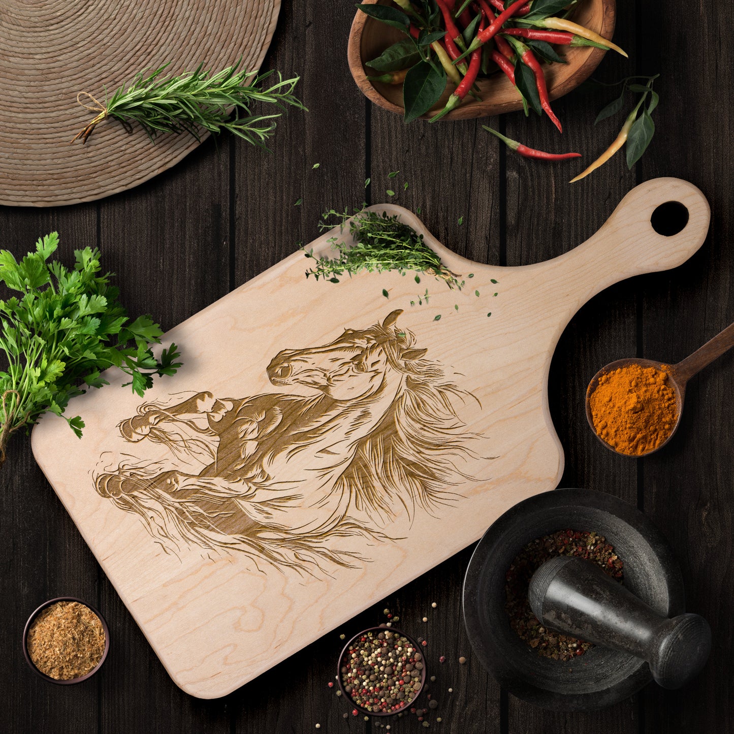 Horse-Themed Paddle Hardwood Cutting Boards