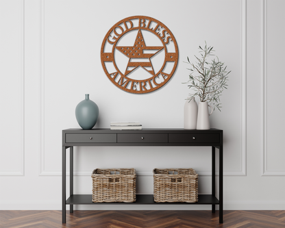 God Bless America Metal Sign – Patriotic Wall Art