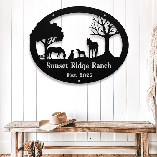 Horses and Dogs Farm Sign