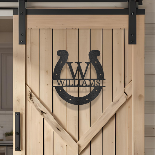 Custom Horseshoe Monogram - Steel Sign