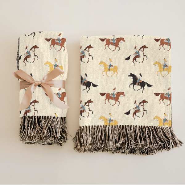 Equestrian Woven Blanket – Cozy Horse-Themed Throw